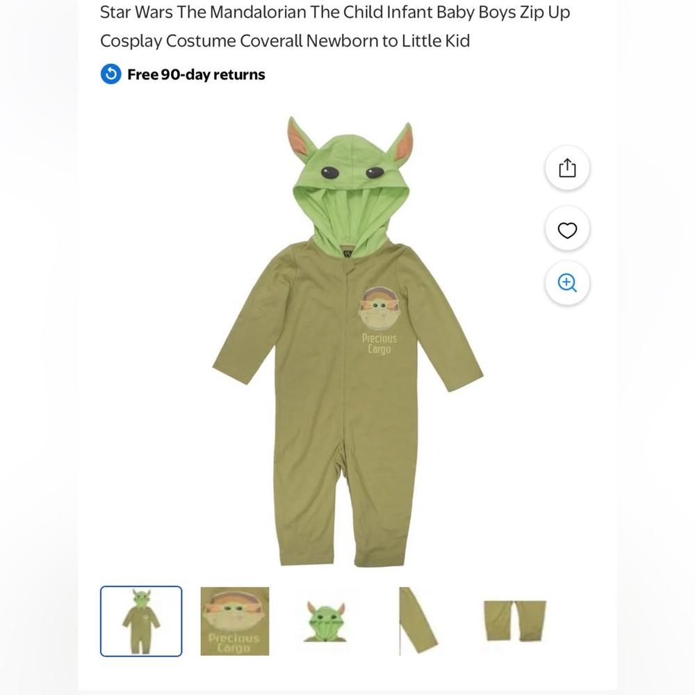 NWOT Star Wars Green Grogu Bodysuit with Hood